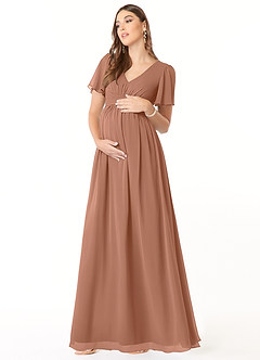 Azazie Verna Brautjungfernkleider für Schwangere A-Linie V-Hals Gerüscht Chiffon Bodenlänge Kleid image3