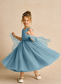 Azazie Pear Robe Demoiselle D'honneur Fillette Robe Princesse en Tulle Arc Bleu Maussade image2