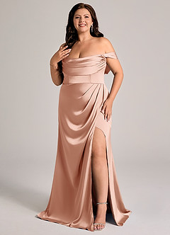 Azazie Johana Abiti da Damigella Abito Convertibile Sirena in Raso Elasticizzato a Spalla Scoperta Oro Rosa image8