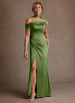 Azazie Kamala Abiti per la Madre della Sposa Abito Tubino in Raso Elasticizzato Monospalla Ginepro image1
