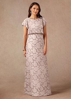 Azazie Lehi Mother of the Bride Dresses Blushing Pink A-Line Boatneck Floral Burnout Dress image3
