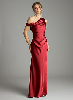 Azazie Emerson 신부 들러리 드레스 인어 오프 더 숄더 스트레치 새틴 바닥 길이 드레스 image5