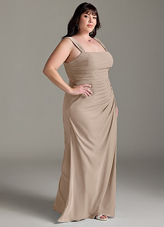 Azazie Jesaphine Bridesmaid Dresses Taupe Sheath Bow Chiffon Dress image10