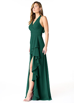 Azazie Aviv Abiti da Damigella Abito A-Line in Chiffon Plissettato Smeraldo image3