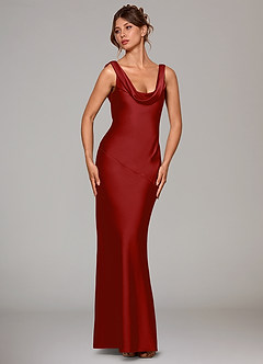 Azazie Rylina Bridesmaid Dresses Pomegranate Mermaid Stretch Satin Dress image3