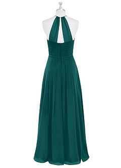 Azazie Ginger Brautjungfernkleider A-Linie Halter Gefaltet Chiffon Kleid Pfau image7