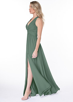 Azazie Jaclyn Bridesmaid Dresses Eucalyptus A-Line Pleated Chiffon Dress image3