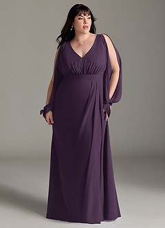 Azazie Matilda Bridesmaid Dresses Plum A-Line Long Sleeve Chiffon Dress image13