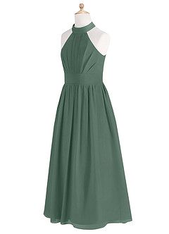Azazie Iman Junior Sea Moss A-Line Pleated Chiffon Dress image7