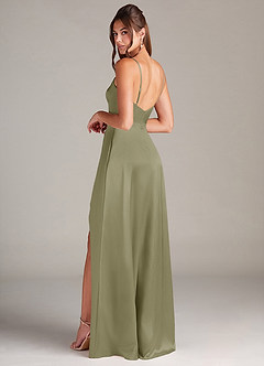 Azazie Sarella Bridesmaid Dresses Pistachio A-Line Pleated Stretch Satin Dress image4