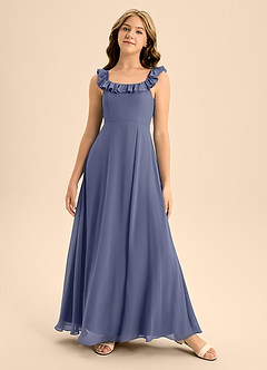 Azazie Callie Junior Abito A-Line in Chiffon Increspato Stormy image5
