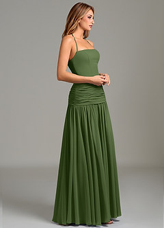 Azazie Vashti Brautjungfernkleider Eine Linie Chiffon Kleid Olivgrün image3