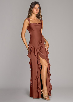 Azazie Sloane Brautjungfernkleider A-Linie Herzausschnitt Stretch-Satin Kleid Rotbraun image3