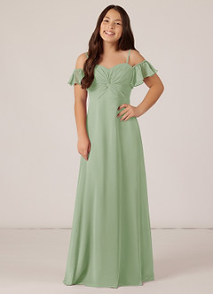 Azazie Juna Junior Vestido de Salvia Polvorienta de Gasa de Corte en A con Vestidos sin tirantes image1