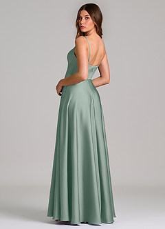 Azazie Amani Bridesmaid Dresses Silver Sage A-Line Pleated Stretch Satin Dress image2