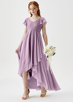 Azazie Caria Junior Robe Trapèze en Mousseline de soie Plissée Glycine image1