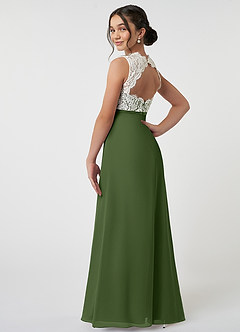 Azazie Rana Junior Olive A-Line Lace Chiffon Dress image4