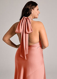 Azazie Velli Abiti da Damigella Abito Sirena in Raso Elasticizzato Collo Alto Corallo image13