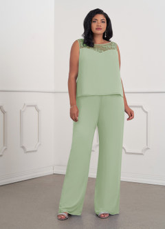 Azazie Maura vestidos de madre de la novia Vestido de Salvia Polvorienta de Gasa de Mono/Traje de pantalón con Lentejuela image4