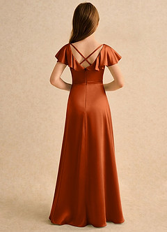 Azazie Nari Girls Formal Final Sale Burnt Orange A-Line with Sleeves Stretch Satin Dress image2