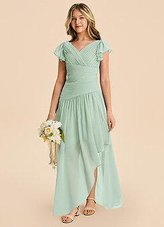 Azazie Pia Junior Abito A-Line in Chiffon Plissettato Agave image3