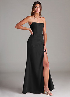 Azazie Leonis Bridesmaid Dresses Black Sheath Strapless Chiffon Convertible Dress image8