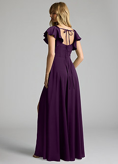 Azazie Bondi Bridesmaid Dresses Grape A-Line Bow Stretch Satin Dress image5