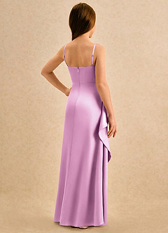 Azazie Cannoli Girls Formal Robe Demoiselle D'honneur Fillette Robe Trapèze en Mat Satiné Plissée Rose Bonbon image2