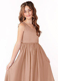 Azazie Hathaway Junior Champagne Rose A-Line Bow Matte Satin Dress image5