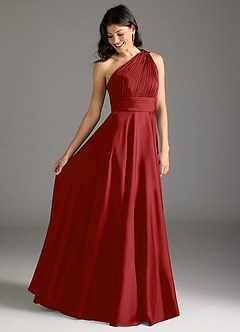 Azazie Charlize Bridesmaid Dresses Pomegranate A-Line One Shoulder Stretch Satin Dress image2