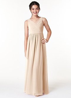Azazie Sawyer Junior Agave A-Line Pleated Chiffon Dress image1