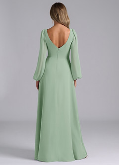 Azazie Liah Robes de demoiselle d'honneur Robe Trapèze en Mousseline de soie Manche longue Agave image6