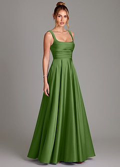 Azazie Azaria Brautjungfernkleider A-Linie Korsett Stretch-Satin Kleid Basilikum image4