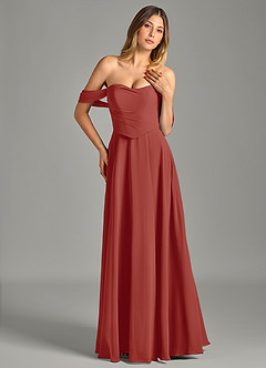 Azazie Chelsey Abiti da Damigella Abito Convertibile A-Line in Chiffon a Spalla Scoperta Terracotta image4