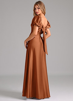 Azazie Fatima Bridesmaid Dresses Copper A-Line Pleated Stretch Satin Dress image2