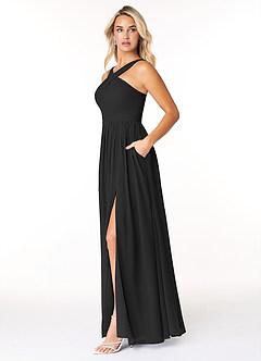 Azazie Elvira Bridesmaid Dresses Black A-Line Pleated Chiffon Dress image3