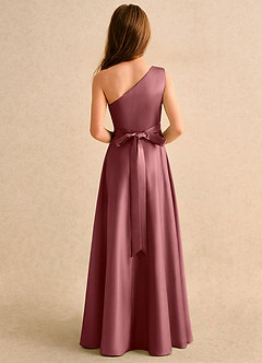 Azazie Puddles Girls Formal Flower Girl Dresses Amethyst A-Line One Shoulder Matte Satin Dress image3