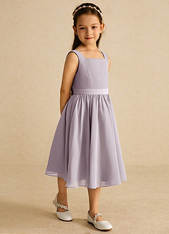 Azazie Ari Blumenmädchenkleider A-Linie ärmellos Chiffon Kleid Dämmerung image5