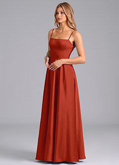 Azazie Elita Bridesmaid Dresses Rust A-Line Pleated Stretch Satin Dress image4