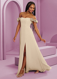 Barbie ♥ Azazie Bridesmaid Dresses Champagne A-Line Off the Shoulder Chiffon Convertible Dress image7