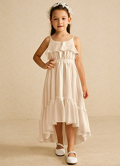 Azazie Karmen Flower Girl Dresses White Alabaster A-Line Ruched Chiffon Dress image5