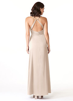 Azazie Geanna Brautjungfernkleider Etui V-Hals Gefaltet Stretch-Satin Kleid Alabaster Weiß image2