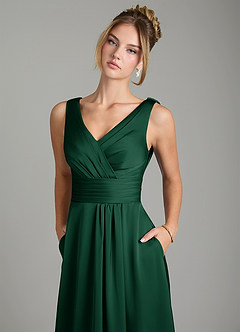 Azazie Karina Bridesmaid Dresses Dark Green A-Line Pleated Stretch Satin Dress image7