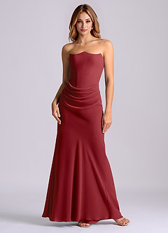 Azazie Debby Bridesmaid Dresses Pomegranate Mermaid Strapless Chiffon Dress image1