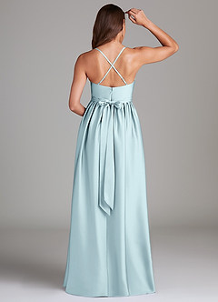 Azazie Llana Maternity Bridesmaid Dresses A-Line Stretch Satin Floor-Length Dress with Pockets image2