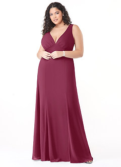 Azazie Christiana Final Sale Mulberry A-Line V-Neck Pleated Chiffon Dress image7