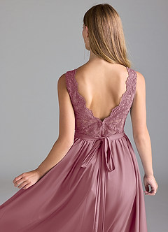 Azazie Elly Bridesmaid Dresses Vintage Mauve A-Line Lace Stretch Satin Dress image6