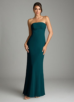 Azazie Saylor Robes de demoiselle d'honneur Robe Sirène en Mousseline de soie Sans bretelles Vert Pin image3