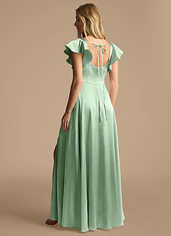 Azazie Bondi Bridesmaid Dresses Matcha A-Line Bow Metallic Satin Dress image3
