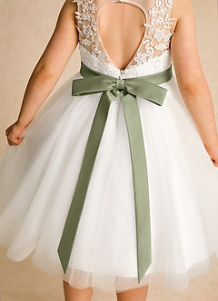 Azazie Lettie Flower Girl Dresses Ivory Pistachio Ball-Gown Lace Dress image5